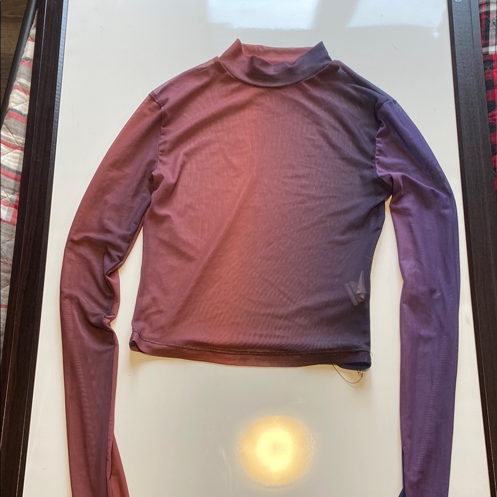 Pull&Bear mesh mock neck Long Sleeve Tee - Purple